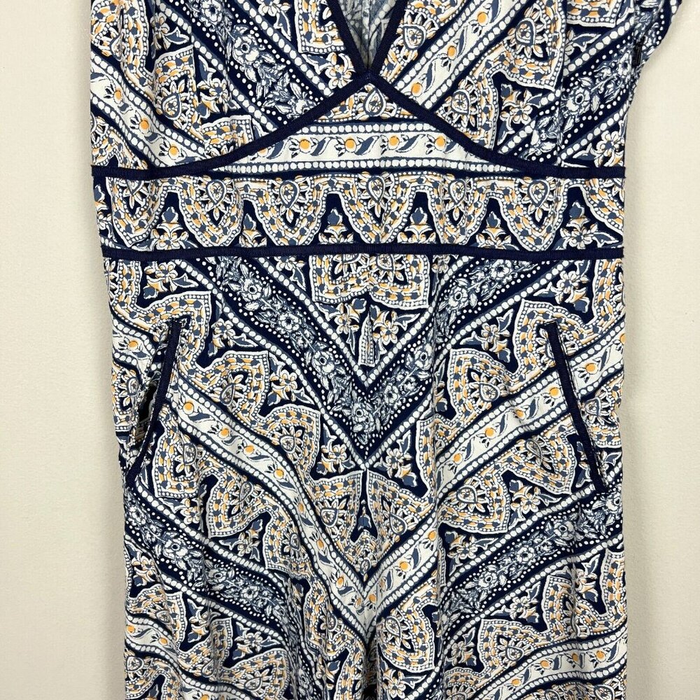 Eddie Bauer Midi Dress Womens 14 Blue Yellow Bandana Floral Print Cotton Stretch - Picture 5 of 14